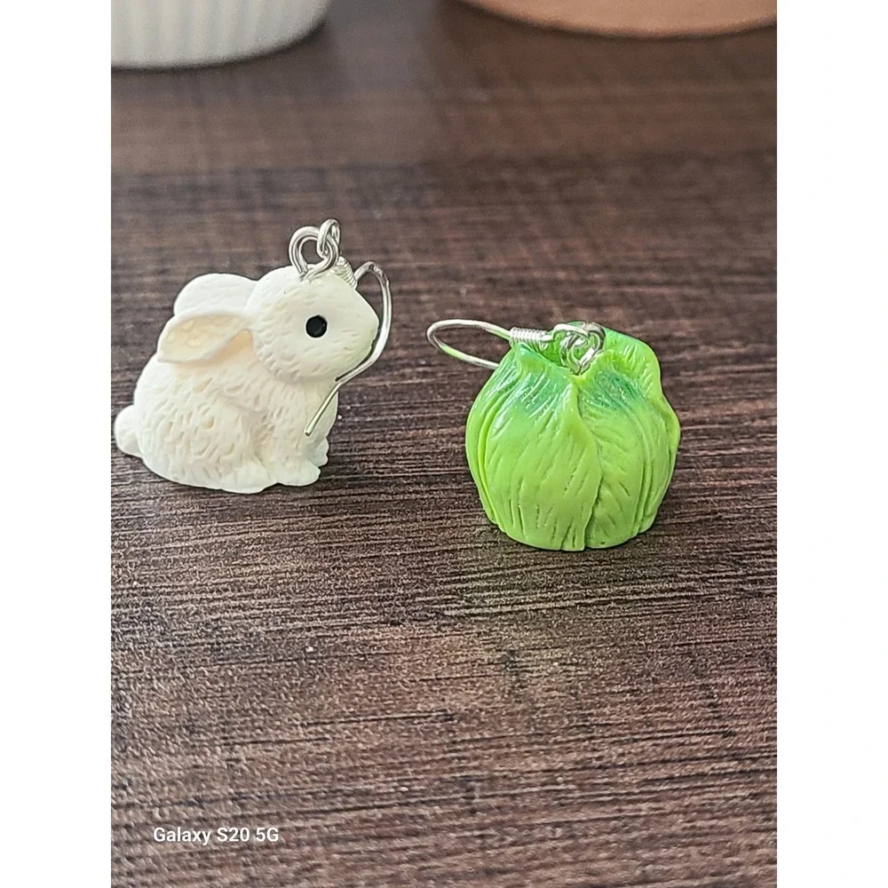 Cute Bunny‎ Lettuce Dangle Earrings Whimsical Kawaii Jewelry Gift NEW Women's